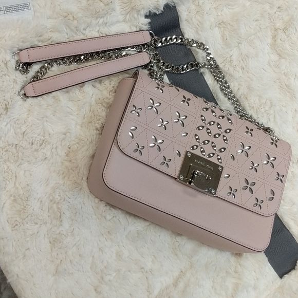 Michael Kors Tina Shoulder Flap Leather Studded Handbag - Picture 8 of 14